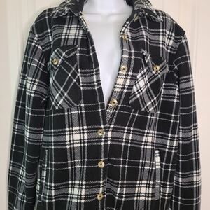 Plaid Sherpa Lined Shirt Jacket Womens M